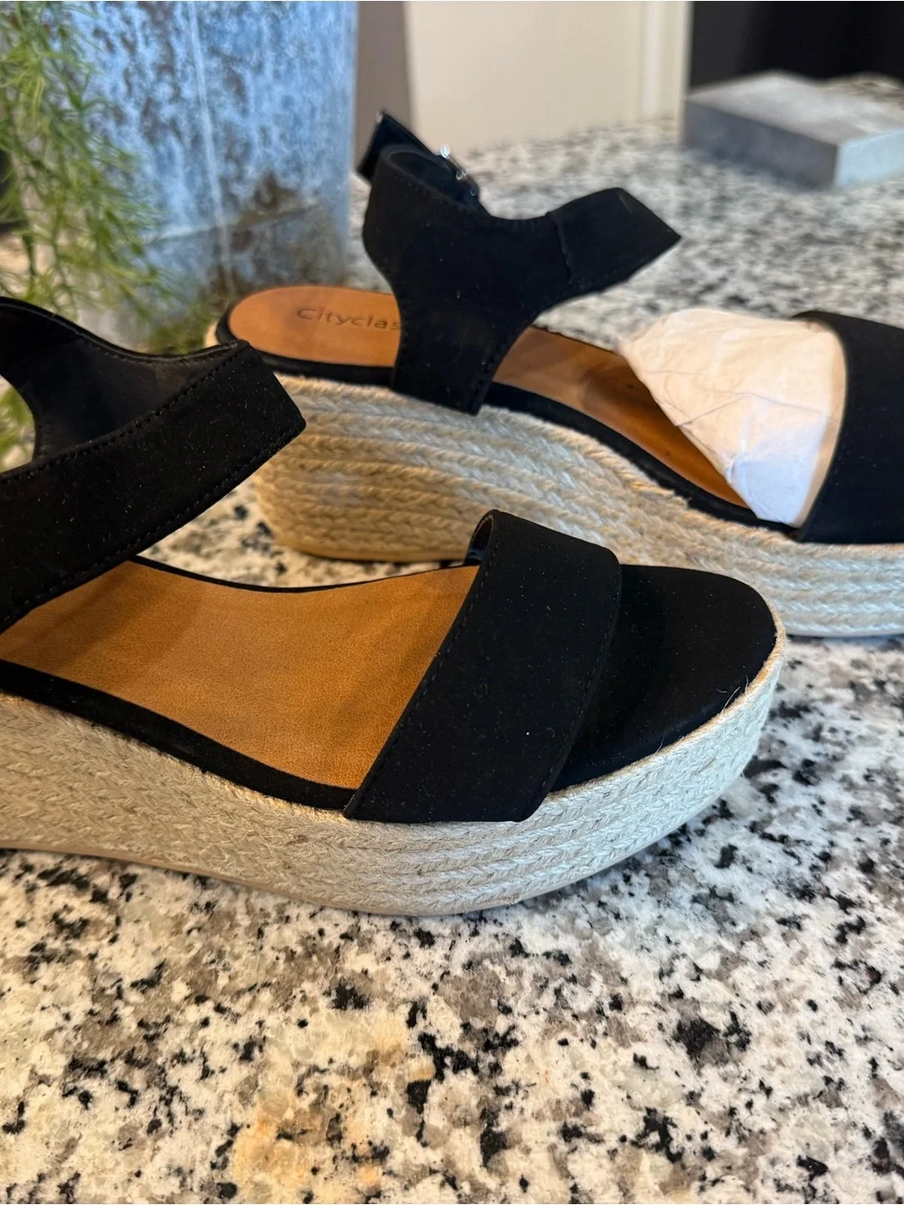 Cityclassified Black Espadrille Wedge Sandals NEW
